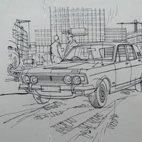 Ford Zodiac MkIV - Original Pen & Ink Line Drawing #1 (1968)