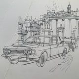 Ford Zodiac MkIV - Original Pen & Ink Line Drawing #2 (1968)