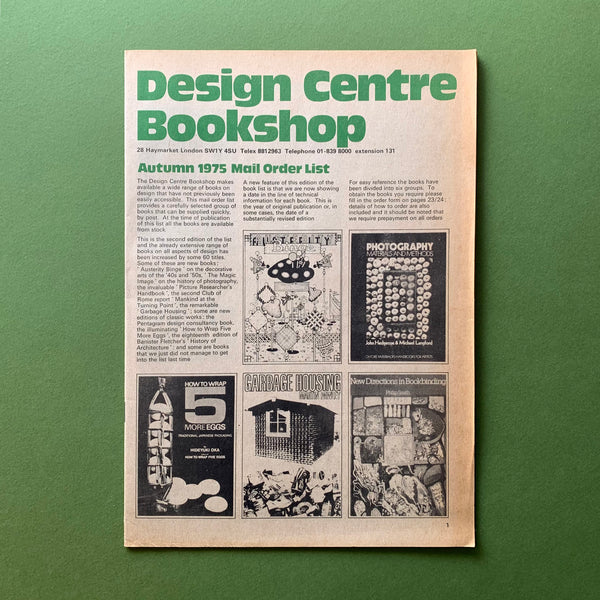 Design Centre Bookshop 1975 Mail Order List - book cover. Buy and sell the best vintage design related product brochures with The Print Arkive.