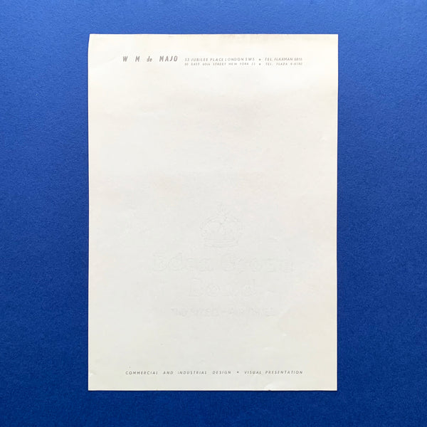 W M de Majo: Commercial and Industrial Design, Visual Presentation (Letterhead). Buy and sell the best original vintage advertising, design and artwork proofs with The Print Arkive.
