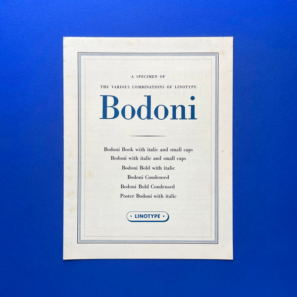 Linotype Bodoni [Type Specimen/Broadsheet]. Buy and sell the best graphic design books, journals, magazines and posters with The Print Arkive.