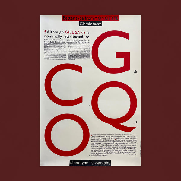 Better type from MONOTYPE - Classic Faces - Gill Sans [Type Specimen Broadside]. Buy and sell the best original vintage posters with The Print Arkive.