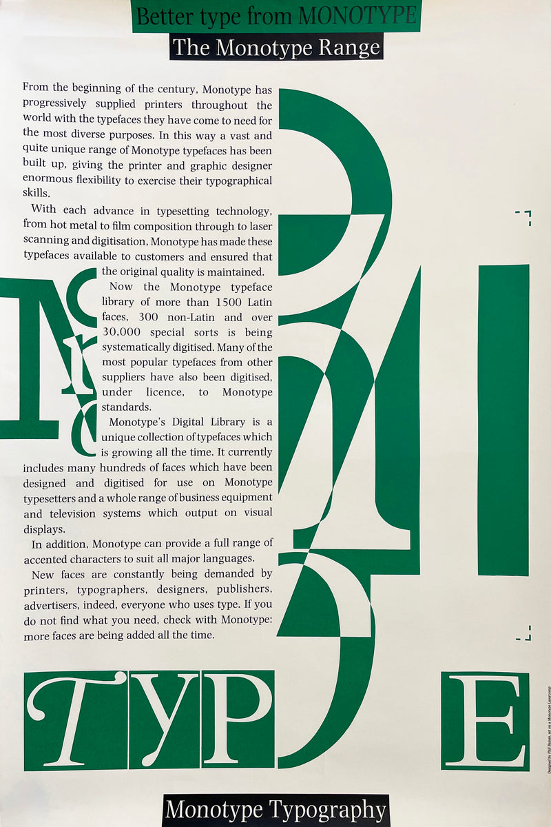 Monotype Lettering Better type from MONOTYPE, The Monotype Range [Type Specimen Broadside ...