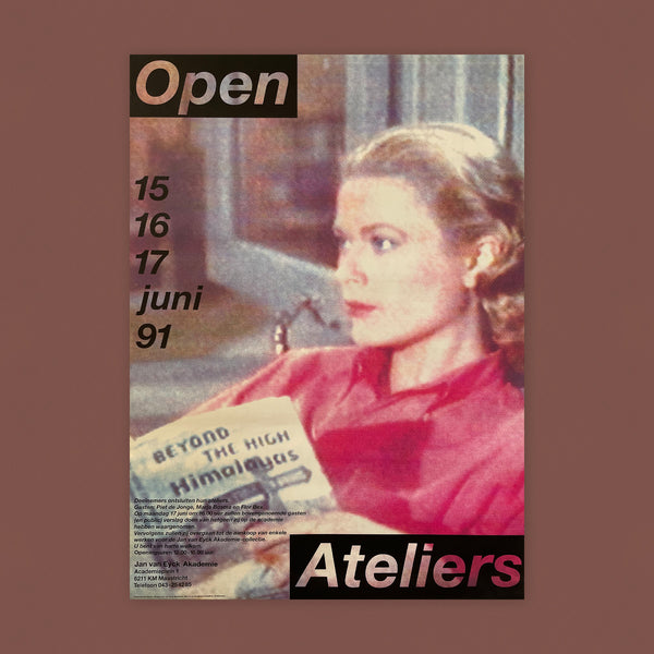 4927-Open-Ateliers-Irma-Boom-Poster	Open Ateliers [Poster] Irma Boom 	"<br><b>Publisher: </b>Jan van Eyck Akademie, Amsterdam<br><b>Date: </b>1991<br><b>Size: </b>595 x 840 <br><b>Print: </b>Screenprint<br><b>Designer: Irma Boom <br><b>Condition: </b>(A+) Occasional small/light hairline crease to edge. <br><p>Original poster designed by Irma Boom; a renowned Dutch graphic designer dubbed the "Queen of Books." Specializing in innovative book design, she’s created over 300 experimental works, challenging trad