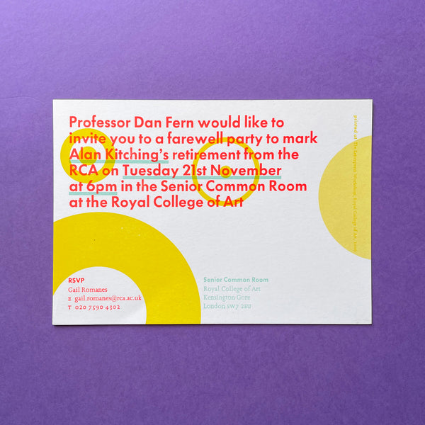 The Letterpress Workshop, Alan Kitching Farewell Invitation, RCA. Buy and sell the best graphic design books, journals, magazines and posters with The Print Arkive.