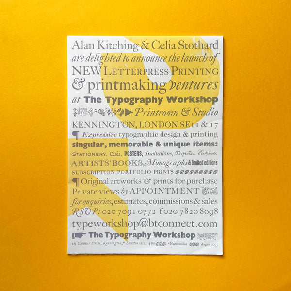 ‘New Letterpress Printing & Printmaking Ventures’ announcement poster (Alan Kitching, Celia Stothard). Buy and sell the best graphic design books, journals, magazines and posters with The Print Arkive.