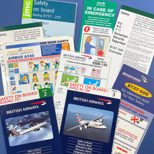Airline In-Flight Safety Card LOT. Buy and sell the best graphic design books, journals, magazines and posters with The Print Arkive.