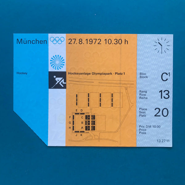 1972 Munich Olympic Hockey Ticket 27.8.1972