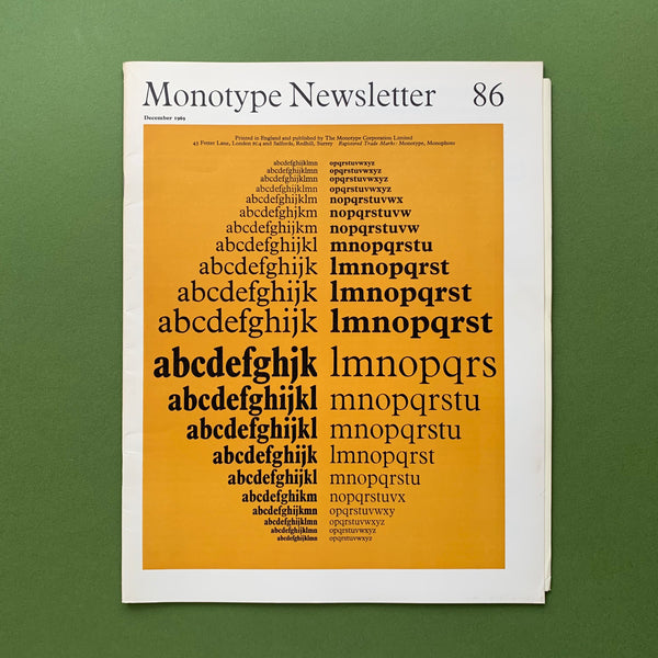 Monotype Newsletter No.86, December 1969, first edition vintage monotype book for sale at The Print Arkive. Buy and sell your old design books.