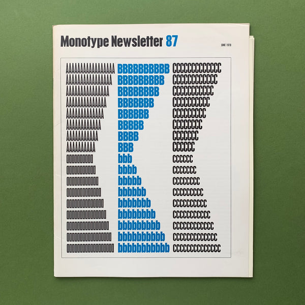 Monotype Newsletter No.87, June 1970, first edition vintage monotype book for sale at The Print Arkive. Buy and sell your old design books.