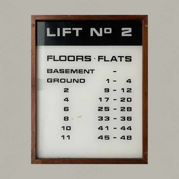 Salvaged 1960s tower block signage. Buy and sell vintage design posters with The Print Arkive.